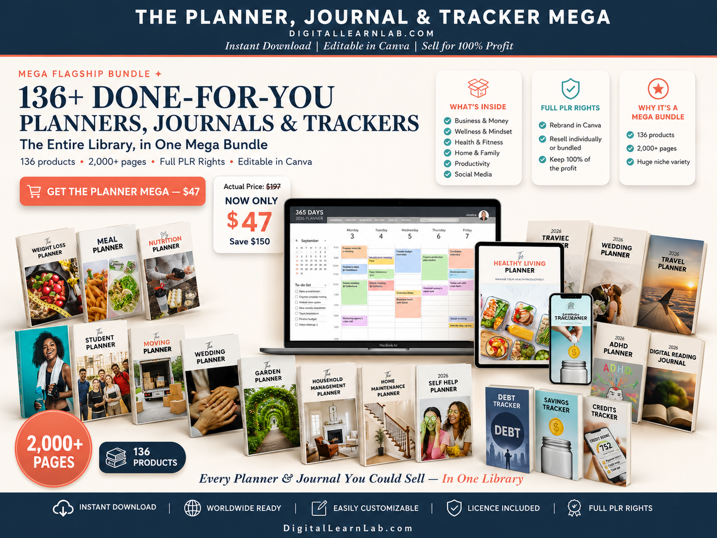 136+ Planner, Journal & Tracker Mega Bundle